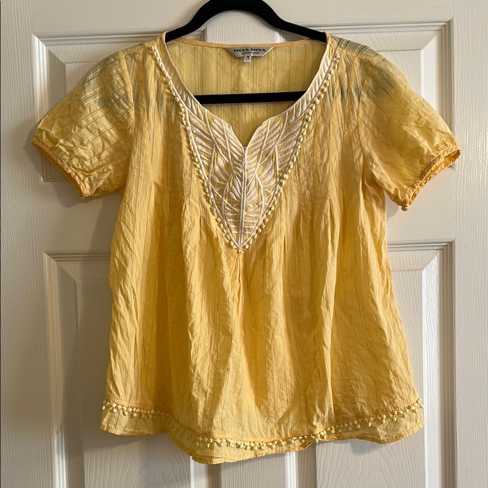 Noa Noa Yellow Embroidered Short Sleeve Blouse
